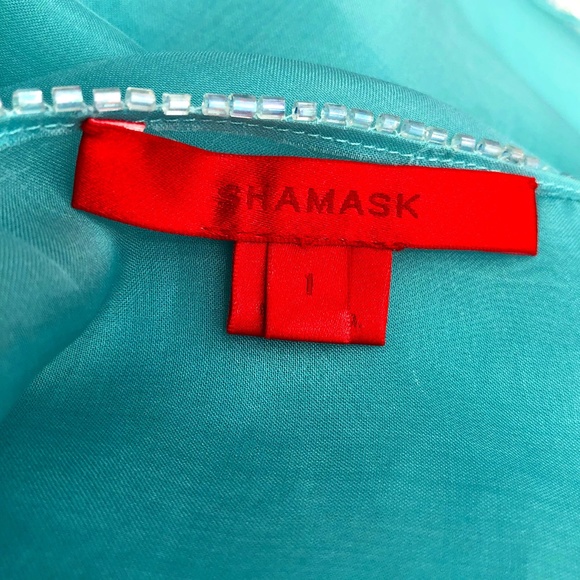 SHAMASK BEADED TURQUIOSE BLUE SILK ORGANZA OPEN JACKET - Picture 4 of 13